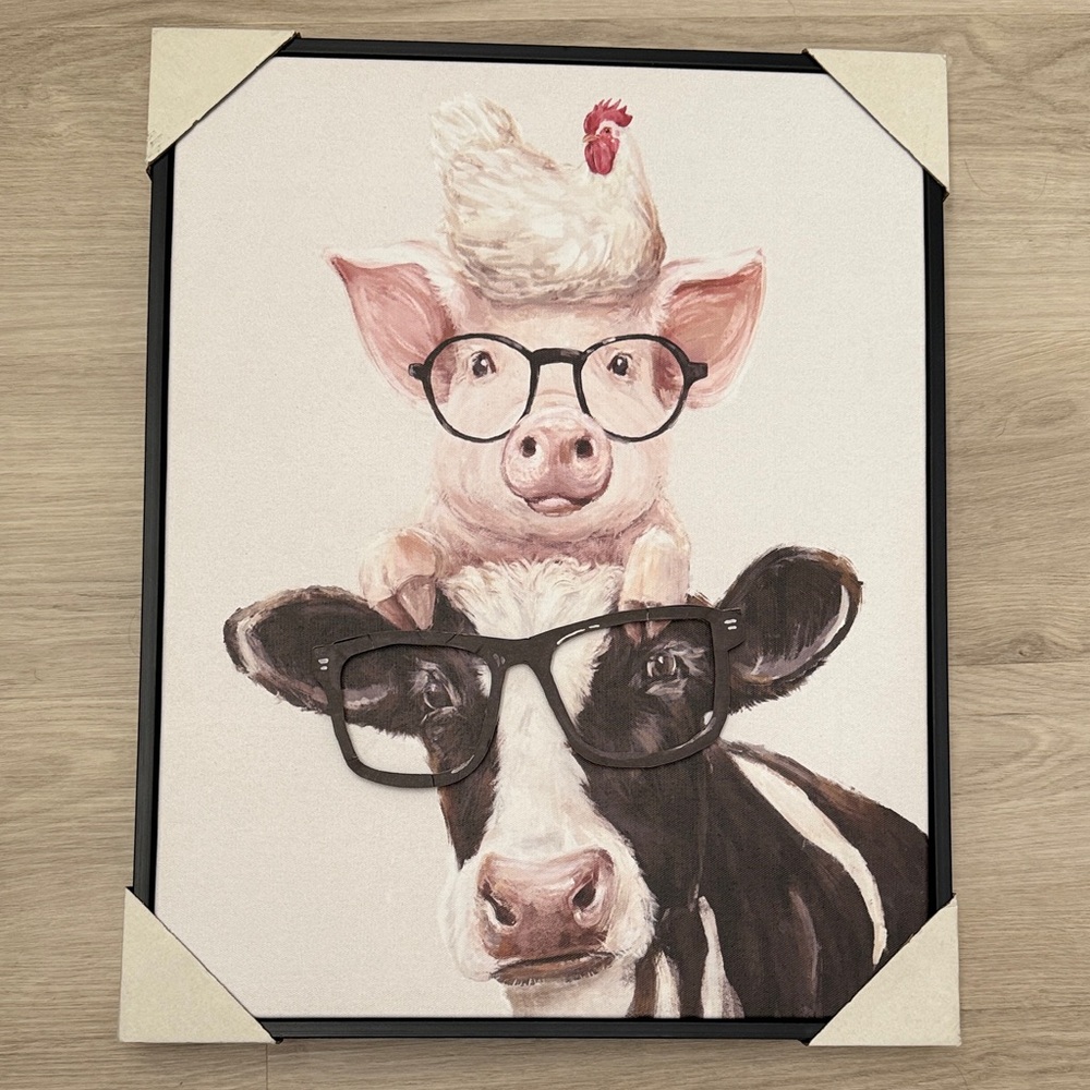 Charming Farm Animal Art Print - Pink and Black